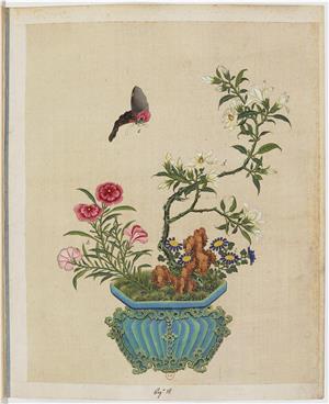 盆景花鸟草虫图册绢本-001-15-34x43cm-未知-国画作品-第壹印像